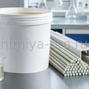 Ортофталатная смола BRE ХР 601 стандартной пултрузии в ведре рядом с армированными стержнями