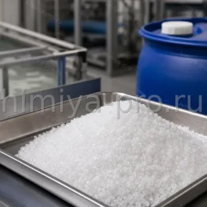 Белые кристаллы бифторида аммония NH4HF2 в лотке — реагент для травления стекла, металла и очистки поверхностей