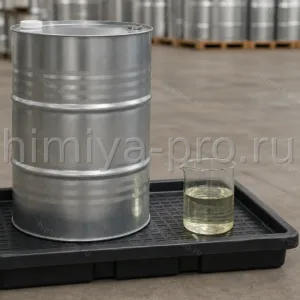 Технический раствор гидросульфида натрия NaHS 70% в стальной бочке со стаканом-образцом на химическом складе, CAS 16721-80-5