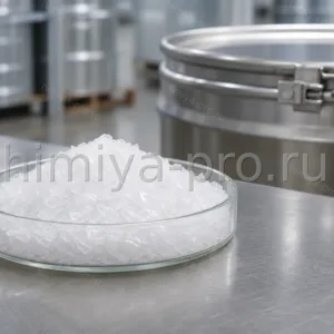 Белые кристаллы ментола в лабораторной посуде и промышленная фасовка — охлаждающий компонент для косметики и фармы