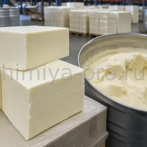 Твёрдая белая масса пальмового стеарина в блоках и бочке, насыщенная фракция пальмового масла для маргаринов и кондитерских жиров