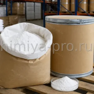 Пигментный диоксид титана TiO2 — белый мелкодисперсный порошок в мешке 25 кг и барабане на паллете склада лакокрасочного сырья