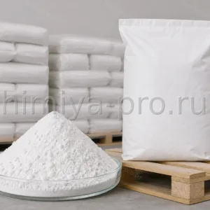 Пигментный диоксид титана около 80% TiO2 — белый мелкодисперсный порошок в мешке 25 кг на паллете склада лакокрасочного сырья