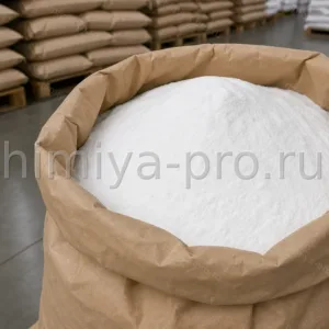 Белый порошок сульфита натрия Na2SO3 в мешке — консервант, восстановитель и сырьё для целлюлозы