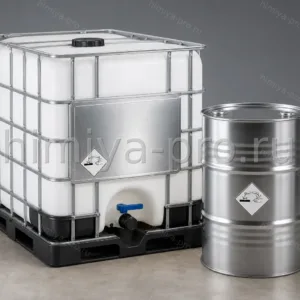 Термическая ортофосфорная кислота H₃PO₄ в бочке и IBC-контейнере на складе химического сырья для удобрений