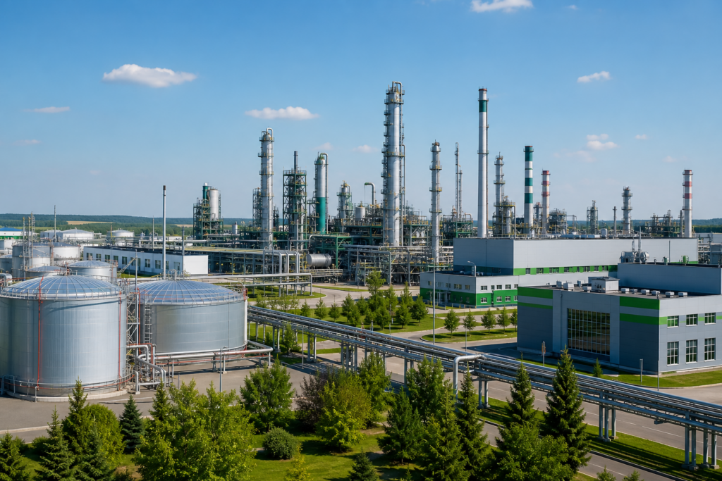 Промышленная площадка нефтехимической особой экономической зоны в Татарстане: резервуары и трубопроводы