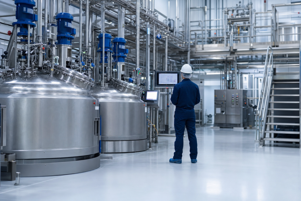 Современные промышленные реакторы фармацевтического завода Evonik после программы модернизации в США