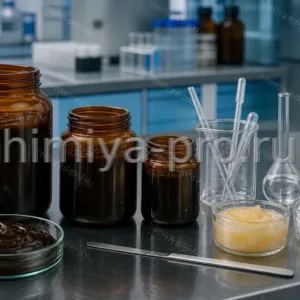 Ихтаммол USP: густая тёмно-коричневая субстанция в янтарных флаконах лаборатории контроля качества