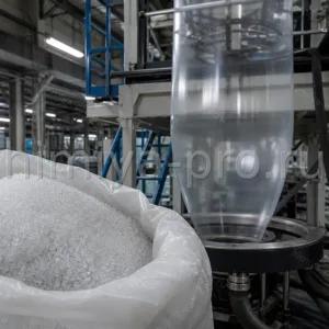 Натуральные гранулы полиэтилена высокой плотности PE4FE-73 у линии рукавной плёночной экструзии