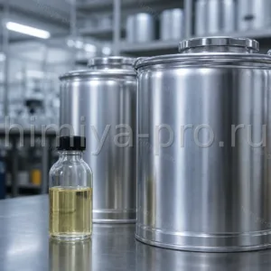 Канистры со светло-жёлтым 1-метилнафталином в нефтехимической лаборатории — циклический углеводород