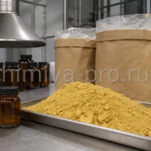 Жёлто-коричневый микронизированный порошок диосмина в банках и мешках для венотонизирующих препаратов