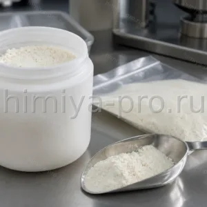 Белый кристаллический индол-3-карбинол I3C в банке HDPE на столе производства БАД