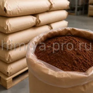 Алкализованный какао-порошок тёмно-коричневого цвета в мешках 25 кг на паллете, пищевая добавка