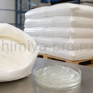 Светлый порошок рафинированного йота-каррагинана в мешках и прозрачный эластичный гель