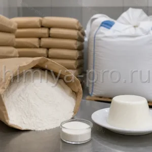 Белый порошок рафинированного каппа-каррагинана в мешках 25 кг и десертный гель в чашке