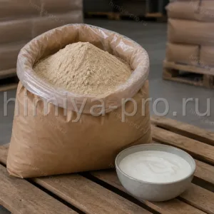 Бежевый порошок каррафлока на основе ирландского мха в мешке 25 кг на складе ингредиентов