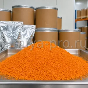 Сыпучий оранжево-жёлтый порошок лютеина 2,5–3% E161b в барабанах для капсул и сухих премиксов