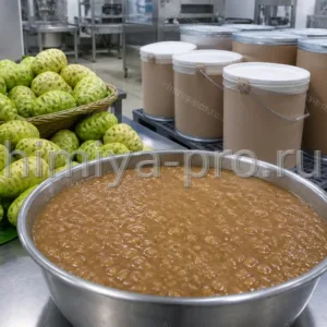 Коричневое пюре плодов нони с кусочками мякоти в бочках: сырьё для функциональных напитков и БАД