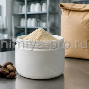 Порошок экстракта семян гриффонии с 5-HTP в герметичной банке на столе для вечерних БАД сна и настроения