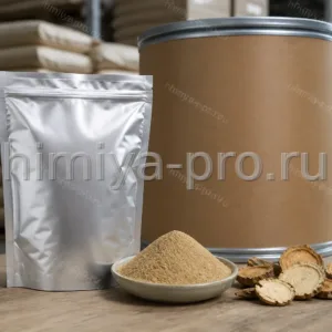 Бежево-коричневый порошок экстракта маки 5% фитостеролов в алюминиевом пакете и барабане