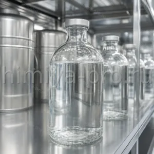 Бесцветный фармакопейный этилацетат в стеклянной бутыли на складе GMP-класса для фармацевтических растворителей