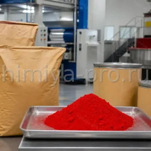 Яркий красный порошок органического пигмента красного 112 в мешках и барабанах на складе ЛКМ и полиграфии