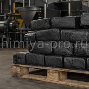 Тёмно-серые брикеты этилен-пропиленового каучука СКЭПТ-50 на паллете у вальцов резиносмесительного цеха