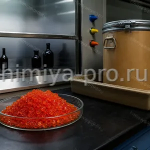 Оранжево-красные кристаллы дихромата натрия у вытяжного шкафа в лаборатории окислителей хрома