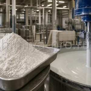 Кристаллический порошок 1-водного стеарата кальция у смесителя лакокрасочных материалов и компаунда ПВХ