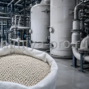 Гранулы цеолита 13X у крупной адсорбционной линии очистки природного газа и удаления диоксида углерода