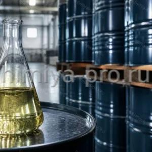 Маслянистая жидкость неонола оксиэтилированного алкилфенола у стальных бочек на складе нефтепромысловой химии