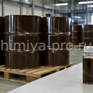 Тёмно-коричневая жидкость полимерного MDI в герметичных стальных бочках 250 кг на складе сырья для жёсткого пенополиуретана