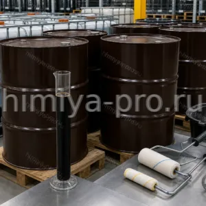Тёмный PMDI компонент B системы Изоким RD 001 в бочках и канистрах на складе материалов для промышленных полов.