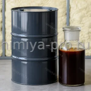 Тёмно-коричневая жидкость полимерного MDI PM-200 в бочке и пробирке для изоляционных полиуретановых пен
