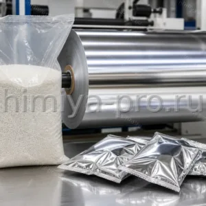 Гранулы полипропилена SIBEX PP H081 CF/2 у металлизированной CPP-плёнки и пакетов для снеков на участке конвертинга.