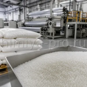 Гранулы полипропилена SIBEX PP T085 CF/5 у бункера плоскощелевой экструзии и мешков 25 кг на паллете