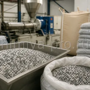 Серо-молочные гранулы полиэтилена VIVILEN 60rPE 04404 FE у линии плёночной экструзии в мешках и биг-бэге
