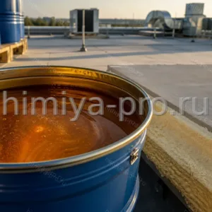 Бочки полиоля Сибуфом СЕ/44 и напылённый ППУ на промышленной кровле логистического объекта
