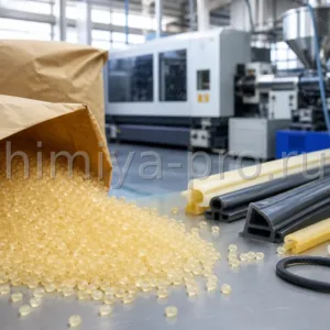 Медовые гранулы ТПУ 1060APU-1 и уплотнительные профили на столе литья для машиностроительных уплотнений