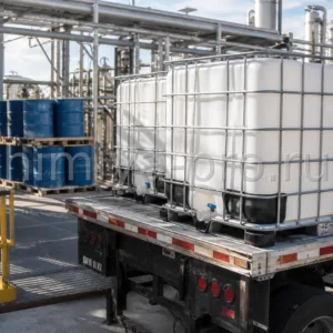 Кубы IBC с триэтиленгликолем марки А на эстакаде отгрузки газоочистной установки нефтегазового комплекса
