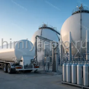 Сжиженный н-бутан высшей марки в стальной автоцистерне на нефтехимическом терминале — сырьё пиролиза и компонент СУГ.