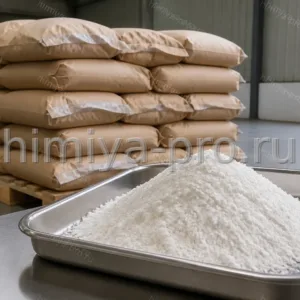 Белый порошок поливинилового спирта PVA 17-99 в крафт-мешках на паллете на складе химического сырья