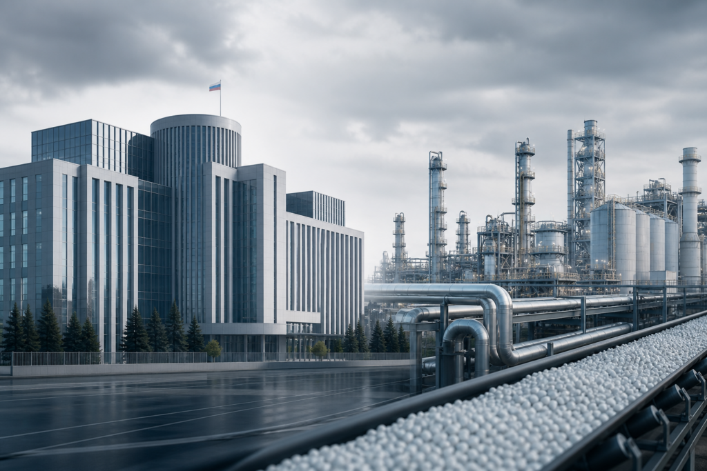 Здание федерального регулятора на фоне нефтехимического комплекса и трубопроводов — кадровые изменения в ФАС