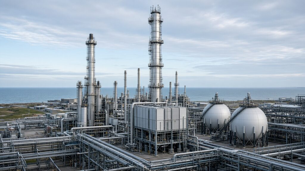 Промышленный комплекс улавливания CO2 на заводе аммиака и азотных удобрений у побережья