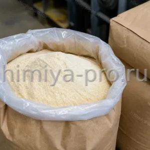 Белый порошок полианионной целлюлозы PAC в открытом промышленном мешке 25 кг на складской паллете